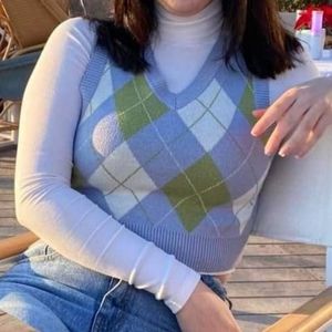 Garage Argyle Sweater Vest | US S | Blue, Green, White